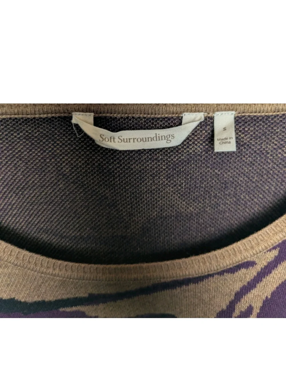 Soft Surroundings Brown, Purple & Black Abstract-Print Long Sleeve Sweater Top
